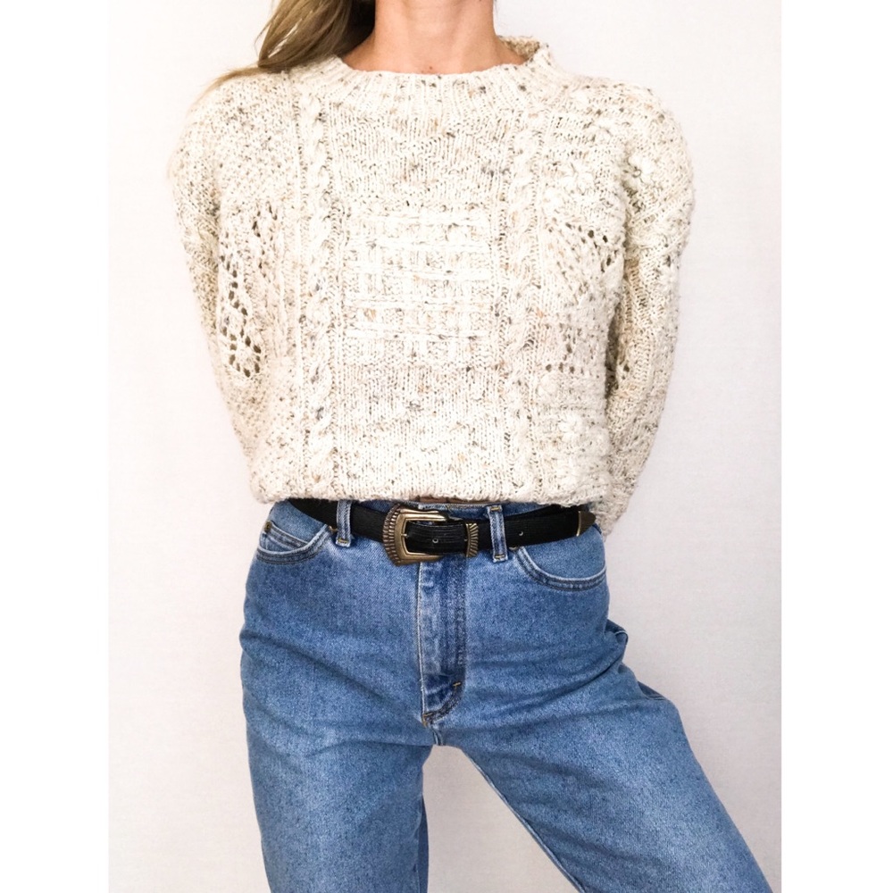Vintage Express Hand-Knit Sweater in Taupe | Size M - Picture 4 of 11